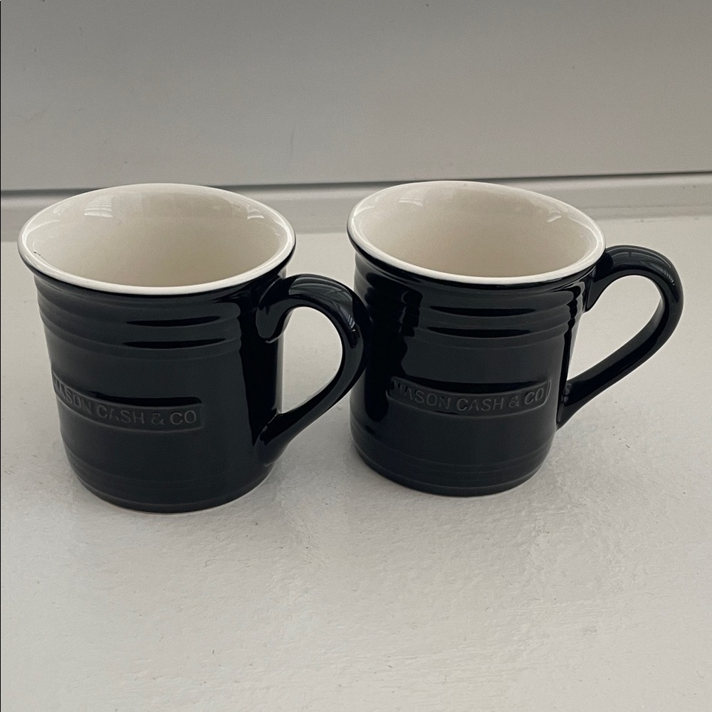 Mason Cash Black Ceramic Espresso Mugs Set 4 Oz England